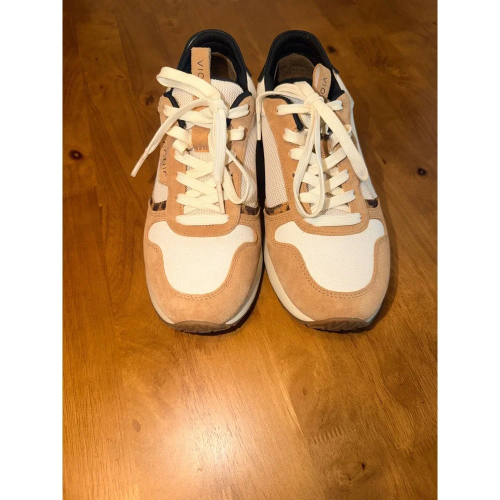 Vionic Womens‎ Tan Cream Leopard Print Mesh Suede Lace Up Sneakers Shoes